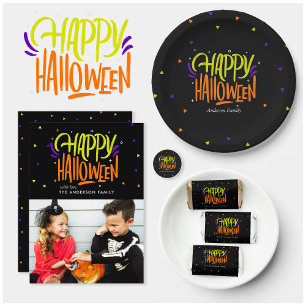 Ljus och rolig "Glad Halloween" familjehelg Meddelande Vykort