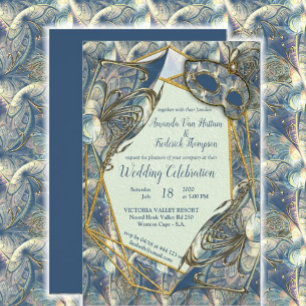 Rococo Rik Romantic Guld Reliefs & Mask Inbjudningar