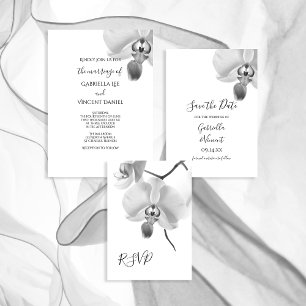 Svarta och vita orkidéer Blommig bröllops-RSVP OSA Kort