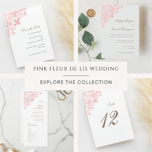 Rosa Fleur de Lis Mönster Bröllop Program