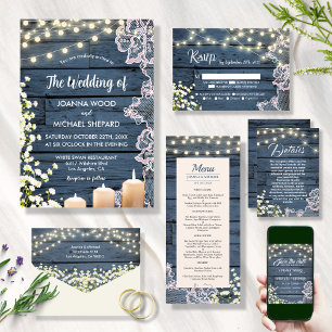 Rustic Barn Navy Blue Wood String Ljus & Snöre Spara Datumet