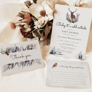 Winter Woodland Watercolor Forest Baby Shower Tack Kort