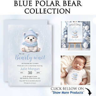 Vi kan bota vänta på blått Polar Bear Baby Shower Inbjudningar
