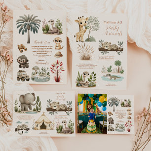 Foto Ringa in alla festdjur Safari Födelsedag Tack Kort