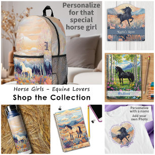 Horse Girl Personlig Black Vild Stallion Blommigt T Shirt
