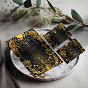 Svarta Guld Art nouveau Bröllop OSA Kort