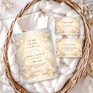 Mjuk berättelse om pärlor för baby shower vid stra inbjudningar