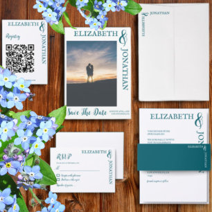 Mörk Teal Modern Typography Bröllop OSA Kort