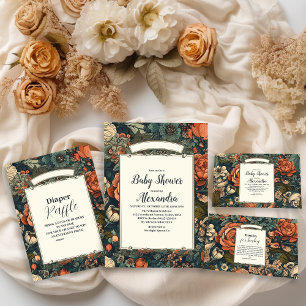 Inbjudan till vintagens vattenfärgsblommor för bab