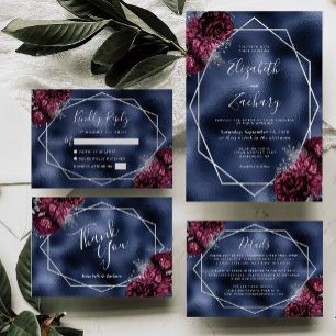 Burgundy Silver Blommigt Geometric Navy Foil OSA Kort