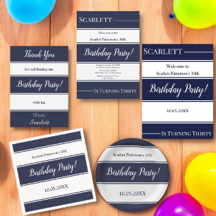 Modern Navy Blue White Rand Elegant Birthday Tack Kort