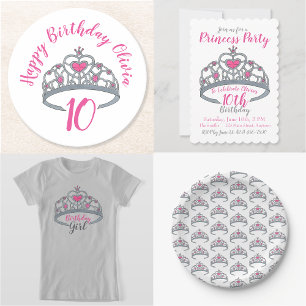 Grattis på födelsedagen Rosa Princess Party Tiara  Inbjudningar