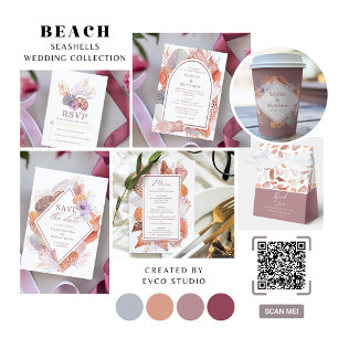 Beach Seashells Watercolor Coastal Chic Bröllop Bordsnummer