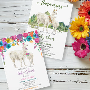 Llama Baby Shower Fiesta Bright Flower Inbjudningar