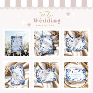 Victorian Toile Vintage Blue Blommigt Bröllop Tack Kort
