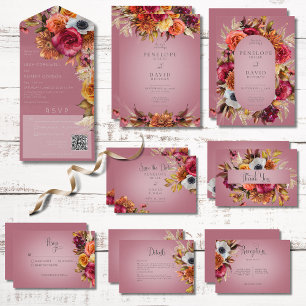 Vintage Floral Jewel Fuchsia Frame Invitation Inbjudningar