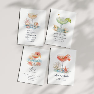 Lyxig kustchic champagne cocktail bröllop inbjudningar