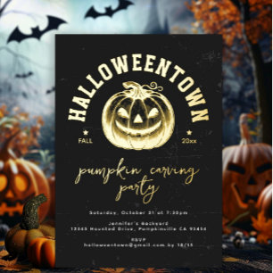 Modern Black and White Pumpkin Carving Halloween Vykort