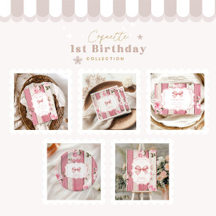 Cute Bow Blommigt Finare ONE Girl 1st Birday Tack Kort