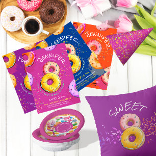 Cute Sweet 8 Lila Birthday Donut och Photo Kudde