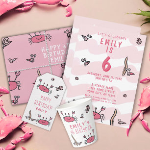 Söt Rosa Krabb Havsdjur Tjej Glad Födelsedag  Presentpapper
