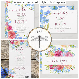 Carnations & Glöm mig Nots Bröllop Tack Kort