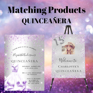 Quinceanera silver lila klännad budget inbjudan flygblad