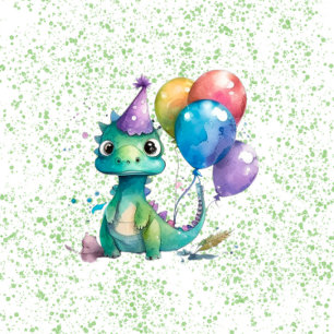 Watercolor Dinosaur Balloons Boy Födelsedagsfest Runt Klistermärke
