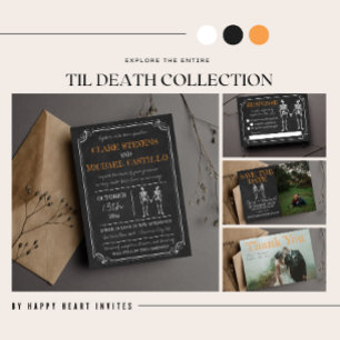 Til Death Halloween Skeleton Orange Black Bröllop Inbjudningar