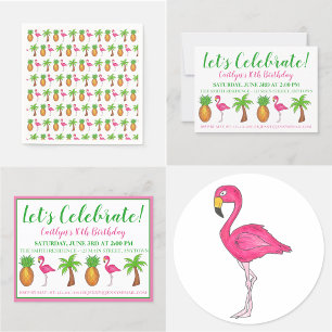 Celebrate Birthday Flamingo Handflatan Träd Pineap Inbjudningar