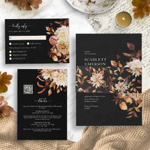 Svart Höst Koppar Blommig Bröllop RSVP-kort OSA Kort