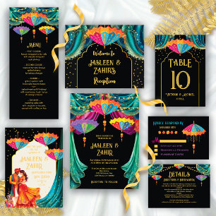 Indiska Hindu Colorful Parasol Bröllop OSA Inbjudningar