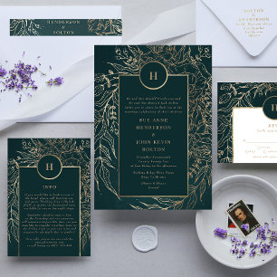 Elegant Gold Foil & Emerald Grönt Wandend Monogram OSA Kort