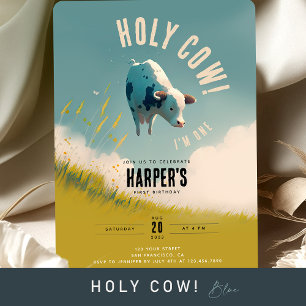 Heliga Cow I är en kute 1:a födelsedagsinbjudan Inbjudningar