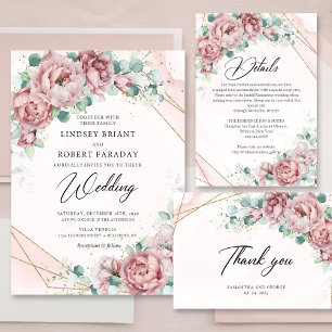 Boho  blommigt eucalyptus foliage faux guld inbjudningar