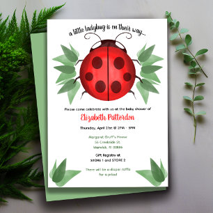 Red Black Grönt Ladybug Watercolor Baby Shower Tack Kort