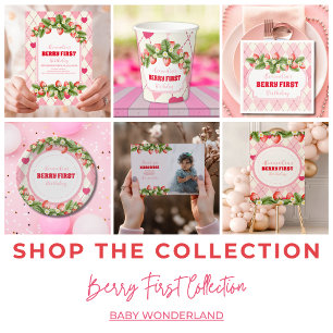 Jordgubbe 1:a födelsedag Party Berry 1:a födelseda Inbjudningar