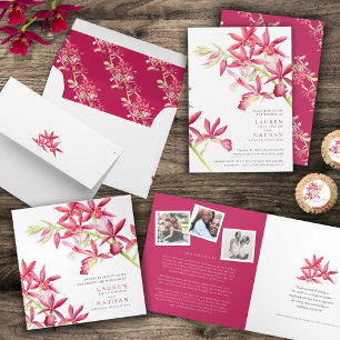 Modern bröllop-foto av färgen Red orchid Poster