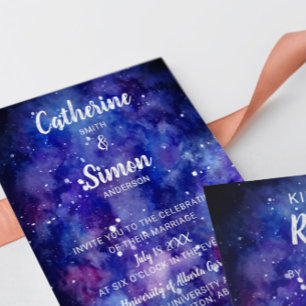 Watercolor Galaxy Starry Night Hand Lettering Inbjudningar