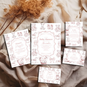 Rosa Leksak Toile De Jouy Baby Shower Pappersservett