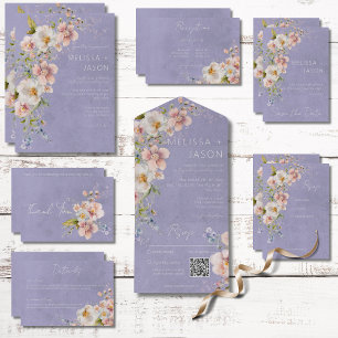 Pastel Blommigt Modern Lila Bröllop Tack Kort
