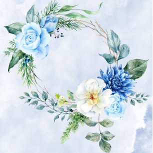 Dusty Blue Navy Watercolor Blommigt Bröllop Inbjudningar