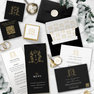 Uppgifter om guld krona monogram bröllop tilläggskort