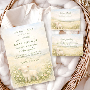 Antik stående lammäng blomstermönster baby shower inbjudningar