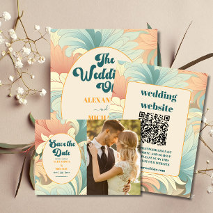 QR-kod Boho Retro Colorful Blommigt Bröllop