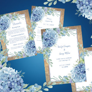 elegant damsty Blue Hydrangea bröllop Vinflaska Etikett