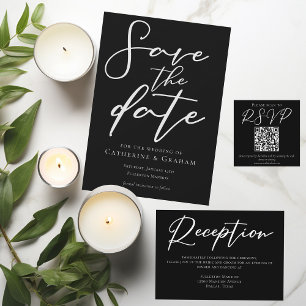 Enkel svartvit typografi QR-kod, Bröllop OSA Tilläggskort