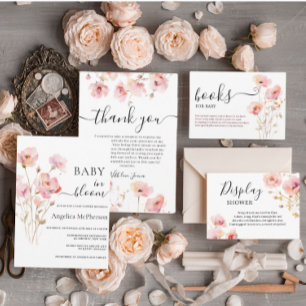 Elegant Boho Pastel Rosa Blommigt Baby Shower Tack Kort