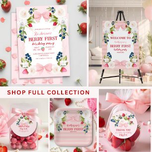 Jordgubbar 1:a födelsedag Berry Sweet Rosa Runt Klistermärke