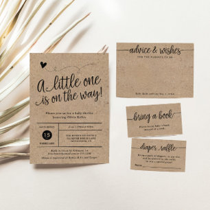 Rustic Script Kraft Hej Baby Sip och See Shower Inbjudningar
